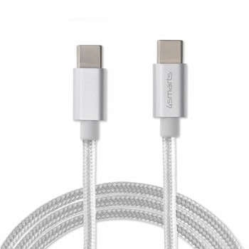 Кабел 4smarts RapidCord USB-C to USB-C Data Cable (4S468488), от USB C(м) към USB C(м), 1m, 50W, бял | JAR Computers 4smarts RapidCord USB-C to USB-C Data Cable