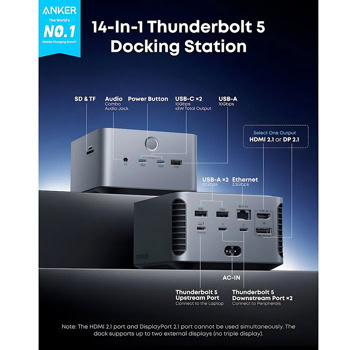 Anker Prime TB5 Thunderbolt 5 Docking Station 14-i | JAR Computers Anker Prime TB5 Thunderbolt 5 Docking Station 14-i