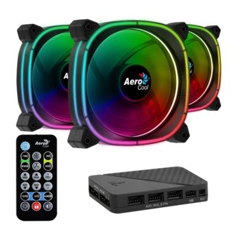 Вентилатор 120mm AeroCool Fan Pack 3 in 1 ASTRO 12 Pro RGB, 4-pin PWM, 3 броя, контролер, дистанционно, 1000 rpm, RGB подсветка | JAR Computers AeroCool Fan Pack 3 in 1 ASTRO 12 Pro RGB