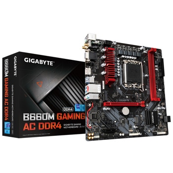 Дънна платка GIGABYTE B660M GAMING AC WiFi, B660, LGA1700, DDR4, PCIe 4.0, (DP&HDMI&VGA), 4x SATA 6Gb/s, 1x M.2, 5x USB 3.2 Gen 1, Wi-Fi, Bluetooth, mATX | JAR Computers Gigabyte B660M LGA1700 DDR4 GA-MB-B660M-GAMING-AC