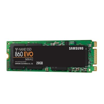 Памет SSD 250GB Samsung 860 EVO, SATA 6Gb/s, M.2 (2280), скорост на четене 550 MB/s, скорост на запис 520Мb/s | JAR Computers SSD Samsung 860 EVO, 250 GB 3D V-NAND Flash, M.2