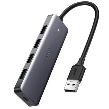 USB Хъб Ugreen USB Hub 4-port CM219 (50985), 5 порта, 4x USB-A 3.0(ж), 1x microUSB(ж), тъмносив image