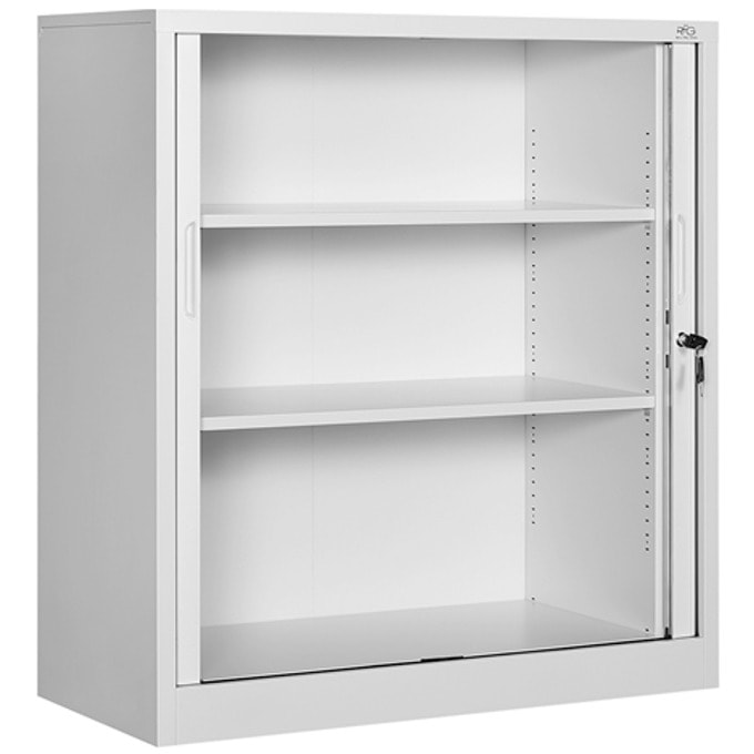 Метален шкаф RFG DZX-019/WHITE, 2x рафтове, прахово боядисан, метален, заключване, плъзгащи се ролетни врати, сив | JAR Computers RFG DZX-019/WHITE
