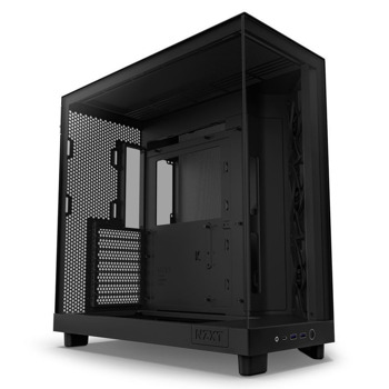 Кутия NZXT H6 Flow, ATX/mATX/Mini-ITX, 1x USB 3.2 Gen 2 Type-C, с прозорец, черна, без захранване | JAR Computers NZXT H6 Flow Black CC-H61FB-01