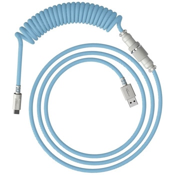 Кабел за клавиатура HyperX Coiled Cable Light Blue-White (6J680AA), от USB A (м) към USB C(м), 1.37м, черен | JAR Computers HyperX Coiled Cable Light Blue-White 6J680AA