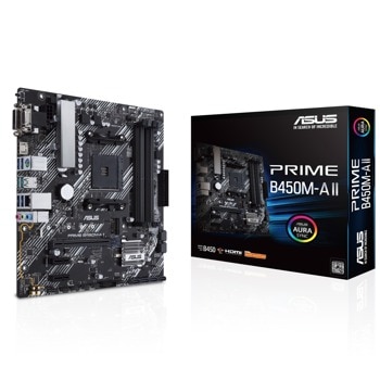 Дънна платка Asus PRIME B450M-A II, B450, AM4, DDR4, PCI-E 3.0 (HDMI/DVI/VGA), 6x SATA 6Gb/s, 1x M.2, 2x USB 3.2 Gen 2, Micro ATX | JAR Computers Asus PRIME-B450M-A-II