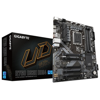 Дънна платка GIGABYTE B760 DS3H, B760, LGA1700, DDR4, PCIe 4.0, (DP&HDMI), 4x SATA 6Gb/s, 2x M.2, 1x USB 3.2 Gen 2x2 Type-C, ATX | JAR Computers Gigabyte B760 DS3H DDR4