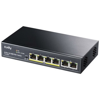 Суич Cudy FS1006P, 6 порта, 100Mbps, 4x 10/100 Mbps PoE, 2x Uplink | JAR Computers Суич Cudy FS1006P