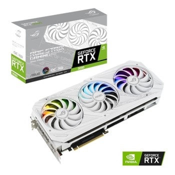 Видео карта Nvidia GeForce RTX 3090, 24GB, Asus ROG Strix White Edition, GDDR6X, 384-bit, 3x DisplayPort, 2x HDMI, AuraSync RGB подсветка | JAR Computers Asus RoG Strix RTX 3090 24GB White