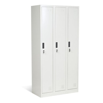 Метален шкаф Carmen CR-1242 K, 3x рафтове, 3х шкафове, прахово боядисан, метален, заключване на вратите, регулируема височина на рафтовете, товаропоносимост на един рафт 40kg, вентилационен отвор, сив | JAR Computers Carmen CR-1242 K - сив