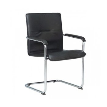 Посетителски стол Rumba Black, еко кожа, хромирана основа, черен | JAR Computers Rumba Black