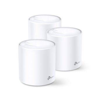 Безжична Wi-fi система TP-Link Deco X20 (3-pack), 1800Mbps, 2.4GHz (574Mbps), 5GHz (1201Mbps), Wireless AX, 1x LAN 10/100/1000bps, 1x WAN 10/100/1000bps, 4 вътрешни антени | JAR Computers TP-LInk Deco X20(3-pack)