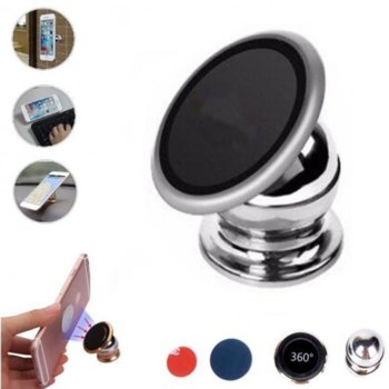 Стойка за телефон Royal Magnet silver, за кола, с 2 броя метални пластини за монтаж към телефона или между калъфа и телефона, задаване на ъгъл и завъртане на 360 градуса, черна | JAR Computers Royal MAGNET metal Silver 21013853