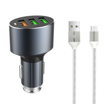 Зарядно устройство за кола LDNIO C703Q, от автомобилна запалка към 3x USB Type A (ж), От 3.6V до 6.5V - 3A, От 6.5V до 9V - 2A, От 9V до 12V - 1.5A, Quick Charge 3.0, сиво | JAR Computers Зарядно устройство LDNIO C703Q сив 14752
