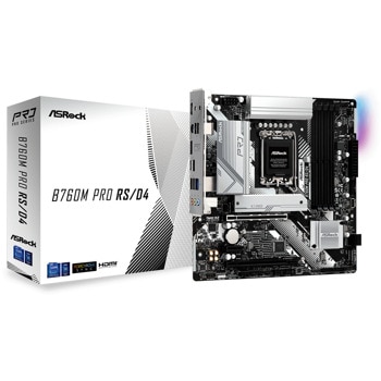 Дънна платка ASRock B760M Pro RS/D4, B760, LGA1700, DDR4, PCIe 4.0, (DP&HDMI), 4x SATA 6Gb/s, 2x M.2, 2x USB 3.2 Gen1 Type-C, Micro ATX | JAR Computers ASRock B760M LGA1700 DDR4 90-MXBKL0-A0UAYZ