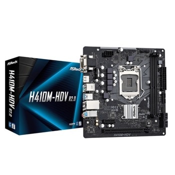 Дънна платка ASRock H410M-HDV R2.0, H410, LGA1200, DDR4, PCI-E 3.0 (HDMI/DVI/VGA), 4x SATA 6Gb/s, 2x USB 3.2 Gen 1, Micro ATX | JAR Computers ASRock H410M-HDV R2.0