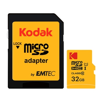 Карта памет 32GB microSDHC с адаптер, Kodak EKMSDM32GHC10CK, Class 10, скорост на четене до 20 MB/s, скорост на запис до 12 MB/s | JAR Computers 32GB microSDHC Kodak EKMSDM32GHC10CK