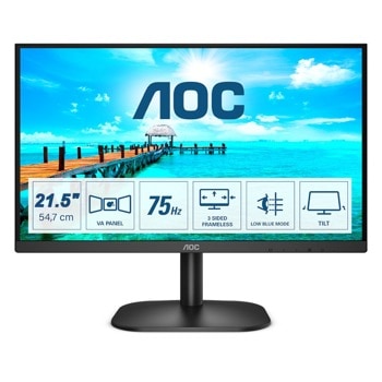 Монитор AOC 22B2DM, 21.5" (54.61 cm) VA панел, 75Hz, Full HD, 4ms, 20000000:1, 250 cd/m2, HDMI, DVI-D, VGA | JAR Computers Монитор AOC 22B2DM
