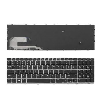 Клавиатура за лаптоп HP, съвместима със серии HP EliteBook 755 G5 850 G5 ZBook 15u G5, черна, сребриста рамка | JAR Computers Клавиатура за HP EliteBook Черна, Сребриста Рамка