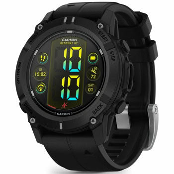 Смарт часовник Garmin Descent G2 Black, 1.2" (3.04cm) AMOLED дисплей, Bluetooth, ANT+, GPS, 4GB Flash памет, гмуркане до 100m, акселерометър, пулсомер, компас, термометър, Connect IQ, до 12 дни живот на батерията, черен | JAR Computers Garmin Descent G2 Black 010-02986-00