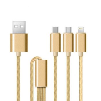 DeTech cable USB A - TypeC/micro/Lightning Gold