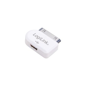 Преходник Logilink AA0019, от micro USB Type B(ж) към Apple 30 pin connector(м), бял | JAR Computers Logilink AA0019