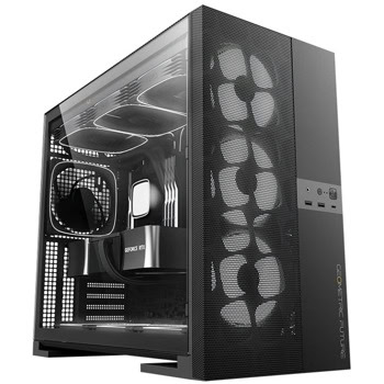 Кутия Geometric Future Model 5 Vent, EATX/ATX/microATX/Mini-ITX, 1x USB 3.2 Gen 2 Type-C, 2x USB 3.0, 5x ARGB 140mm вентилатора, с прозорец, черна, без захранване | JAR Computers Geometric Future Model 5 Vent Black GEO-M5VF-B
