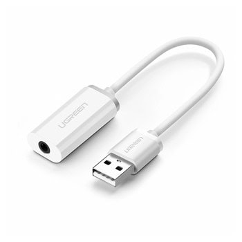 Преходник Ugreen US206, от USB-A(м) към Jack 3.5mm(ж), бял | JAR Computers Ugreen US206 30712
