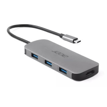 Докинг станция Acer 7in1 Type C Dongle (HP.DSCAB.018), от USB Type-C към 1x USB Type-C (PD), 3x USB-A, 1x HDMI, 1x SD четец, 1x microSD четец, сребриста | JAR Computers Acer 7in1 Type C Dongle HP.DSCAB.018
