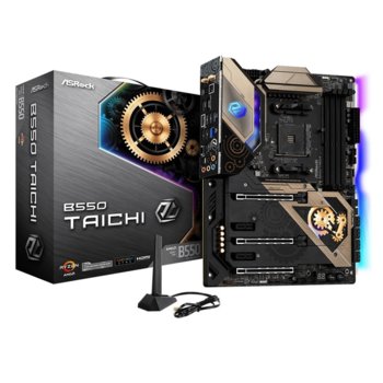 Дънна платка ASRock B550 Taichi, AM4, B550, DDR4, PCI-E 4.0, (DisplayPort&HDMI),(CFX), 8x SATA 6Gb/s, 2x M.2, USB 3.2 Gen2 Type-C, Wi-Fi, Bluetooth, ATX | JAR Computers ASRock B550 Taichi