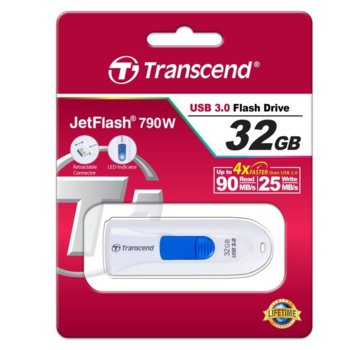 32GB Transcend JetFlash 790, USB 3.1, бял