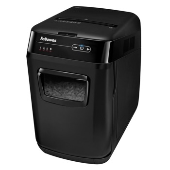 Шредер Fellowes AutoMax 150C, до 8 листа А4 ръчно/до 150 листа А4 автоматично, раздробява карти/CD / DVD дискове/хартия/телчета/кламери, защита против задръстване, SilentShred, Auto Reverse технология, кошче за отпадъци с обем 32 литра | JAR Computers Fellowes AutoMax 150C 4680101-99