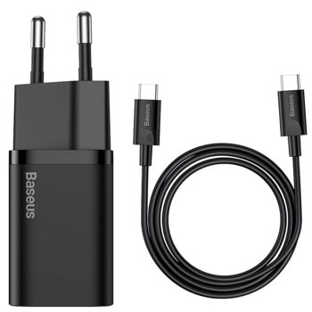 Зарядно устройство Baseus Super Si, от контакт към USB C(ж), 5V 3A, 9V 2.77A, 12V 2.1A, 25W, бързо зареждане, черно | JAR Computers Baseus Super Si USB-C PD 25W TZCCSUP-L01