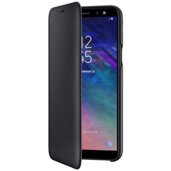 Калъф за Samsung Galaxy A6 (2018), тип портфейл, еко кожа, Samsung Flip Wallet Cover EF-WA600CBEGWW, с джоб, черен | JAR Computers EF-WA600CBEGWW