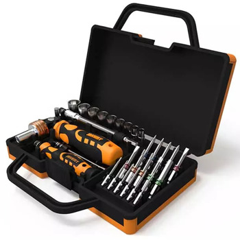 Комплект отвертки, накрайници и вложки Jakemy JM-6123, 31 части, тресчотка, CR-V, стомана, оражневи | JAR Computers Jakemy JM-6123