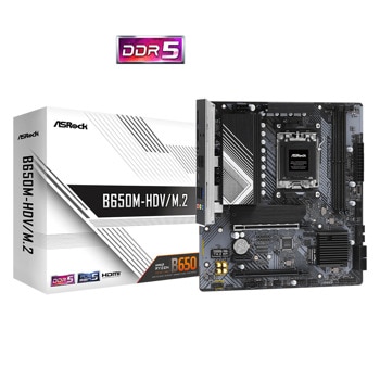 Дънна платка ASRock B650M-HDV/M.2, B650, AM5, DDR5, PCIe 4.0 (HDMI/DP), 1x M.2, 4x SATA 6Gb/s, 1x USB 3.2 Type-C, 2x USB 3.2 Gen 1, Micro ATX | JAR Computers ASRock B650M-HDV/M.2