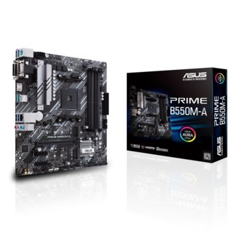 Дънна платка Asus PRIME B550M-A, AM4, B550, DDR4, PCI-E 4.0(HDMI&DVI), 4x SATA 6Gb/s, 2x M.2, 4x USB 3.2 Gen1, 2x USB 3.2 Gen2, mATX, Aura Sync RGB подсветка | JAR Computers Asus PRIME B550M-A