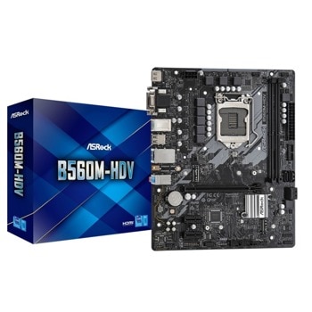 Дънна платка ASRock B560M-HDV, B560, LGA1200, DDR4, PCI-E 4.0 (HDMI/DVI/VGA), 4x SATA 6Gb/s, 2x M.2, 4x USB 3.2 Gen 1, Micro ATX | JAR Computers ASRock B560M-HDV