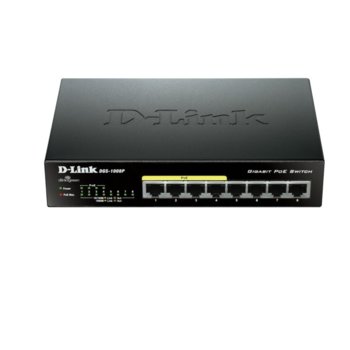 Суич D-Link DGS-1008P/E, 8-port 1000Mbps, Desktop, 4 PoE Ports | JAR Computers D-Link DGS-1008P/E 8-port 10/100/1000 Desktop