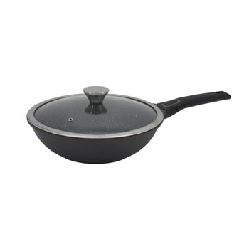 Уок тиган Zephyr ZP 4320 28NC, алуминий, мраморно покритие, 28cm диаметър, дълбочина 8cm, капак, черен | JAR Computers ZEPHYR ZP 4320 28NC