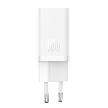 Зарядно устройство Baseus GaN 5 CCGP180102, от контакт към 2x USB-C(ж), 5V/3A, 40W, бяло | JAR Computers Baseus GaN 5 CCGP180102