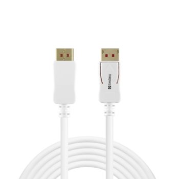 Кабел Sandberg SNB-509-15, от DisplayPort(м) към DisplayPort(м), 8K@60Hz, 2m, бял | JAR Computers SANDBERG SNB-509-15 DisplayPort 1.4 кабел 2.0 м
