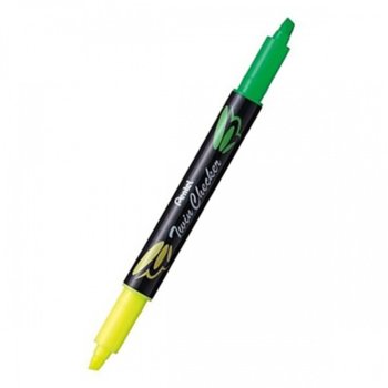 Двулицев маркер Pentel Twin Checker жълт и зелен, 1.0 - 3.5 mm, за всички типове хартия | JAR Computers Маркер Pentel Twin Checker жълт и зелен