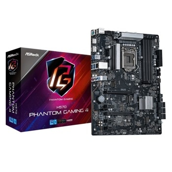 Дънна платка ASRock H570 Phantom Gaming 4, H570, LGA1200, DDR4, PCI-E 4.0 (DP/HDMI)(CFX), 6x SATA 6Gb/s, 3x M.2, 1x USB 3.2 Gen 2 Type C, ATX | JAR Computers ASRock H570 Phantom Gaming 4