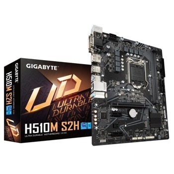 Дънна платка Gigabyte H510M S2H, H510, LGA1200, DDR4, PCI-E 4.0 (DP/HDMI/DVI/VGA), 4x SATA 6Gb/s, 1x M.2, 2x USB 3.2 Gen 1, Micro ATX | JAR Computers Gigabyte H510M S2H