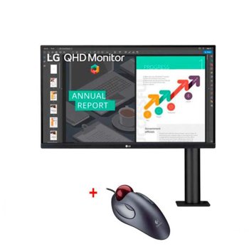Монитор LG 27QN880-B с подарък мишка Logitech Trackman Marble, 27" (68.58 cm) IPS панел, 75Hz, 5ms, QHD, 350 cd/m2, DisplayPort, HDMI, USB Type-C | JAR Computers LG 27QN880-B + Trackball Marble, USB/PS/2