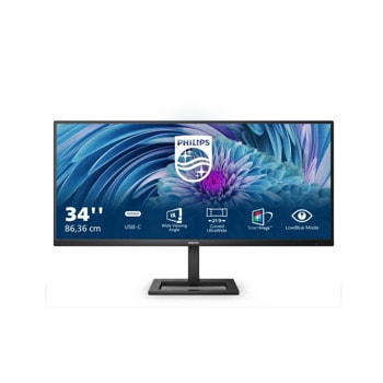 Монитор Philips 346E2LAE/00, 34" (86.36 cm) VA панел, 100 Hz, WQHD, 4 ms, 300 cd/m2, DisplayPort, HDMI, USB Type C, USB | JAR Computers Philips 346E2LAE/00
