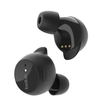 Слушалки Belkin Soundform Immerse, безжични, Bluetooth, микрофон, тип "тапи", 12mm драйвери, до 7 часа време на работа, IPX5, активно шумопотискане, черни | JAR Computers Belkin Soundform Immerse Black AUC003btBK