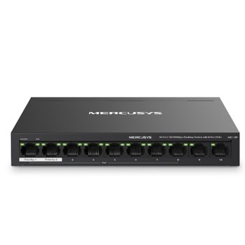 Суич Mercusys MS110P, 100Mbps, 10 порта, 10x 10/100 Mbps (8x PoE+) | JAR Computers Mercusys MS110P