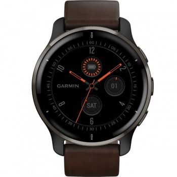 Смарт часовник Garmin Venus 2 Plus Slate, 1.10" (2.79 cm) AMOLED дисплей, Bluetooth, ANT+, Wi-Fi, до 8 часа време за работа, GPS, хронометър, час на изгрев/залез, барометричен алтиметър, компас, акселерометър, Connect IQ, водоустойчив, черно-кафяв | JAR Computers Garmin Venus 2 Plus - Slate 010-02496-15